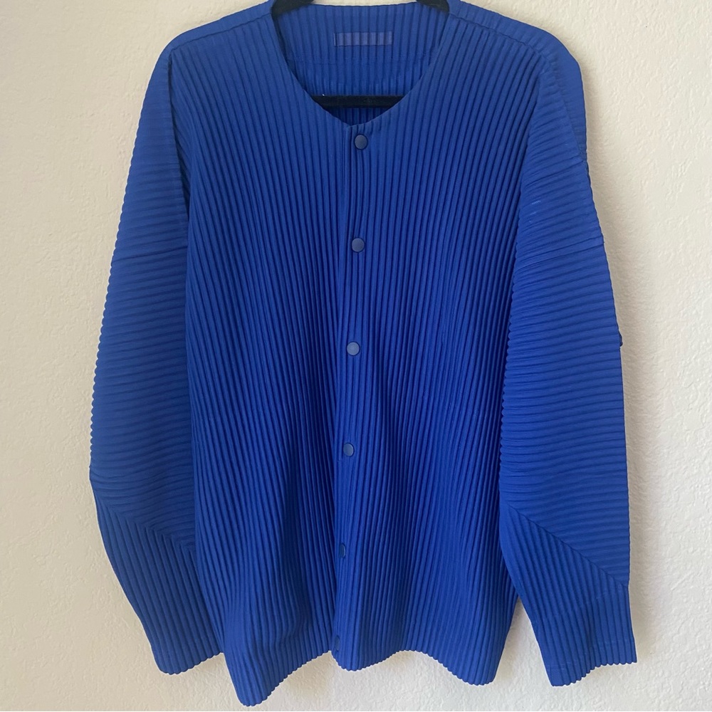 Homme Plisse Issey Miyake Blue Cotton Surface Pleated Cardigan Jacket size 4 - Picture 5 of 13